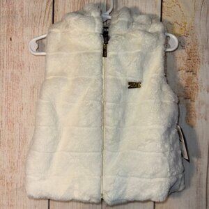 DKNY Plush off White Faux Fur Toddler Girls Hooded Vest NWT Pink lining